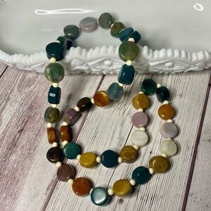 Mixed Stone Disc Beaded Necklace – Jasper & Agate, 28”